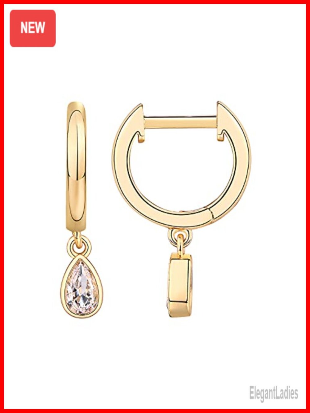 14K Gold Plated Huggie Hoop Earrings with CZ Dangle